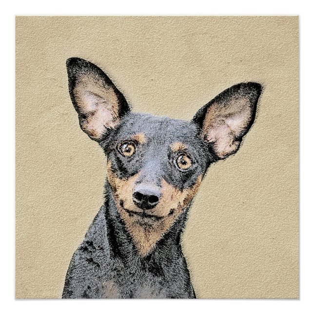 Miniatur Pinscher Malerei Niedlich Original Hunde  Poster (Vorderseite)