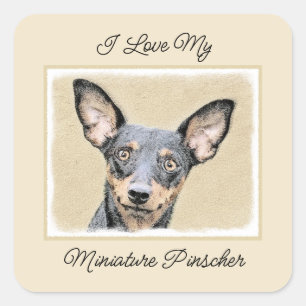 Miniatur Pinscher Malerei Niedlich Original Hunde  Quadratischer Aufkleber