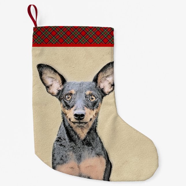 Miniatur Pinscher Malerei Niedliche Original Hunde Kleiner Weihnachtsstrumpf (Vorderseite)