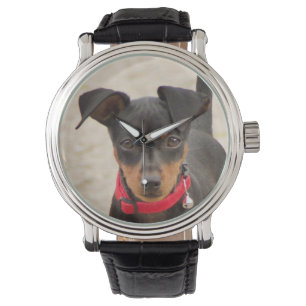 Miniatur-Pinscher-Schwarz und Rost Armbanduhr