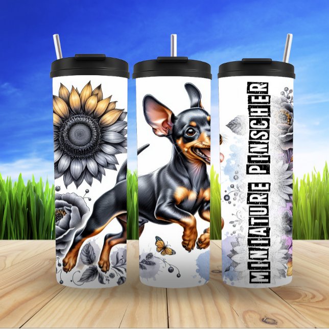 Miniatur Pinscher's Graustufen Garden Thermosbecher (Von Creator hochgeladen)