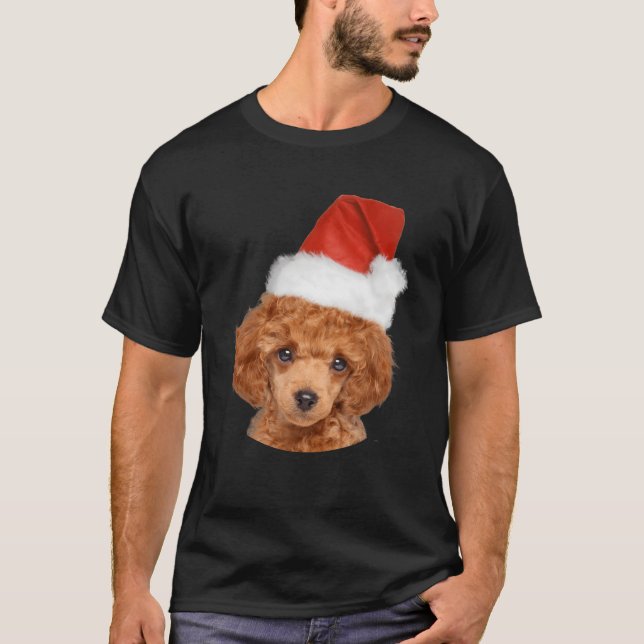 Miniatur Poodle Weihnachtsmannmütze Hundeliebhaber T-Shirt (Vorderseite)
