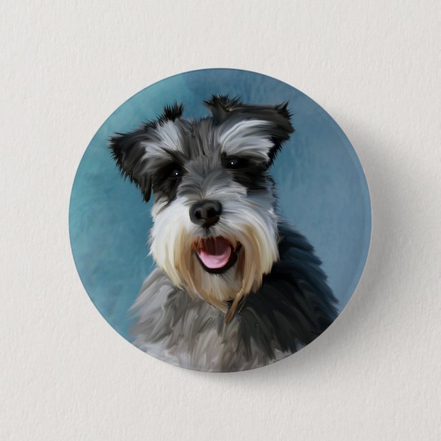 Miniatur Schnauzer Aquarellmalerei Button (Vorderseite)