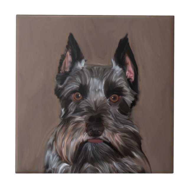 Miniatur Schnauzer Aquarellmalerei Fliese (Vorderseite)