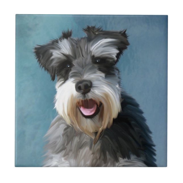 Miniatur Schnauzer Aquarellmalerei Fliese (Vorderseite)