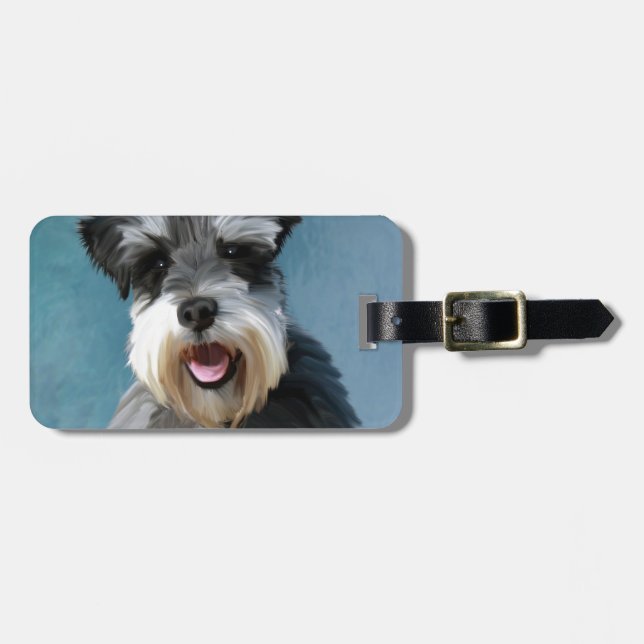 Miniatur Schnauzer Aquarellmalerei Gepäckanhänger (Vorderseite horizontal)