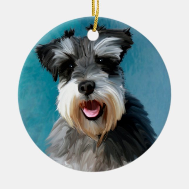 Miniatur Schnauzer Aquarellmalerei Keramikornament (Vorne)