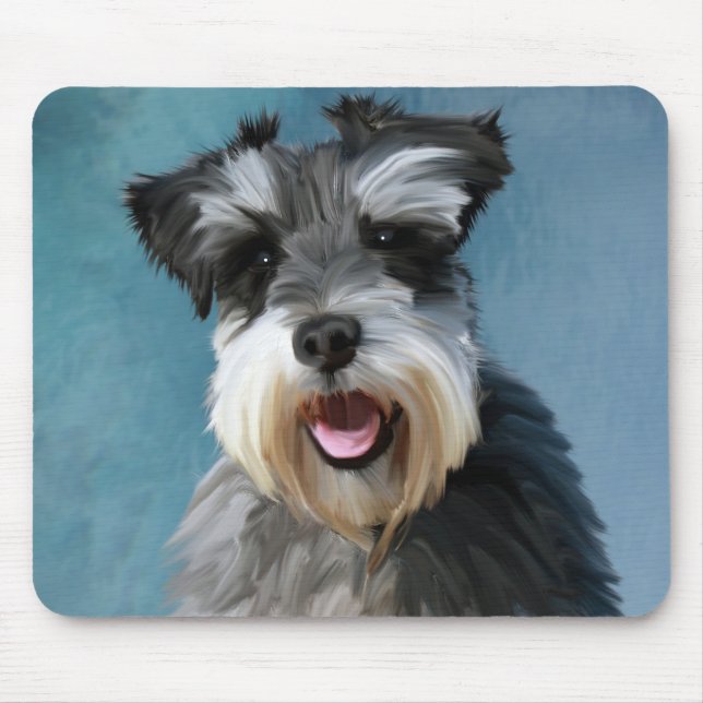 Miniatur Schnauzer Aquarellmalerei Mousepad (Vorne)