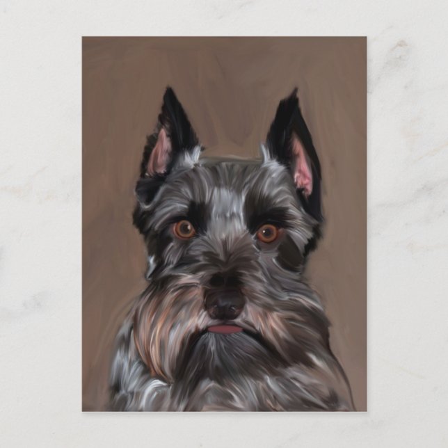 Miniatur Schnauzer Aquarellmalerei Postkarte (Vorderseite)