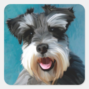 Miniatur Schnauzer Aquarellmalerei Quadratischer Aufkleber