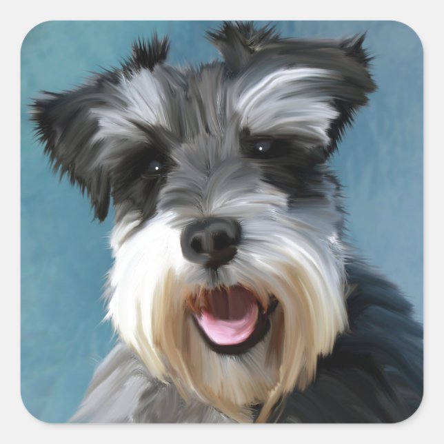 Miniatur Schnauzer Aquarellmalerei Quadratischer Aufkleber (Vorderseite)