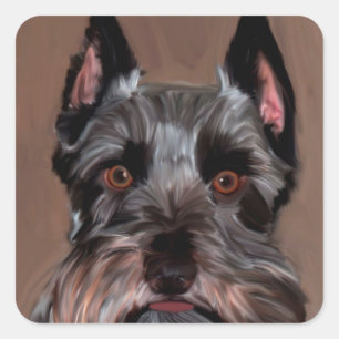 Miniatur Schnauzer Aquarellmalerei Quadratischer Aufkleber