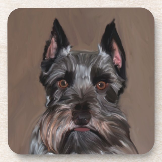 Miniatur Schnauzer Aquarellmalerei Untersetzer (Vorderseite)