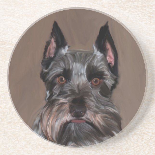 Miniatur Schnauzer Aquarellmalerei Untersetzer (Vorne)