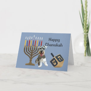 Miniatur Schnauzer Chanukah Card Menorah Dreidel Feiertagskarte