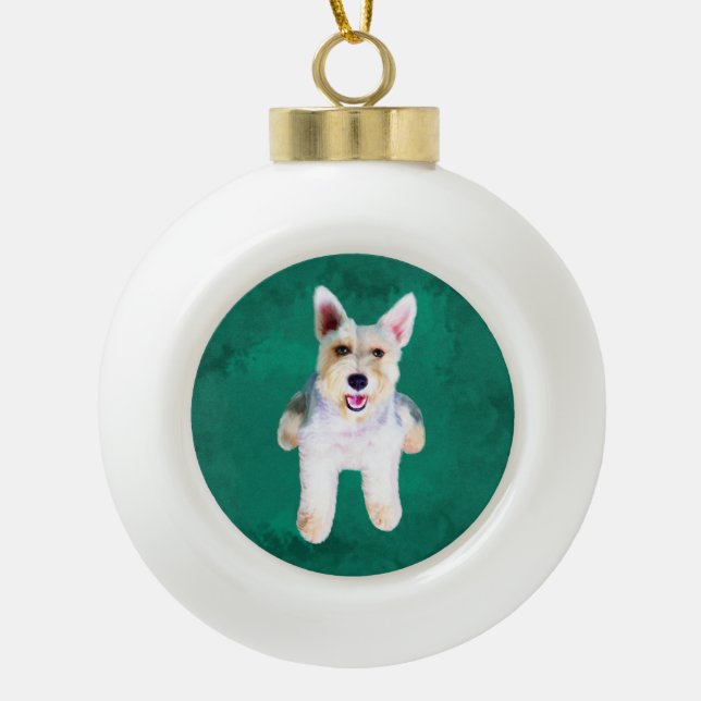 Miniatur Schnauzer Dog Aquarellmalerei Keramik Kugel-Ornament (Vorderseite)