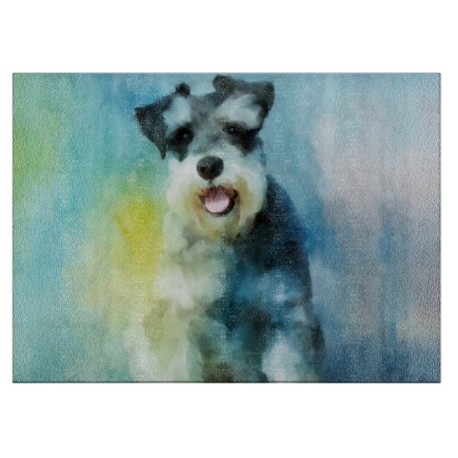 Miniatur Schnauzer Dog Aquarellmalerei Schneidebrett (Vorderseite)