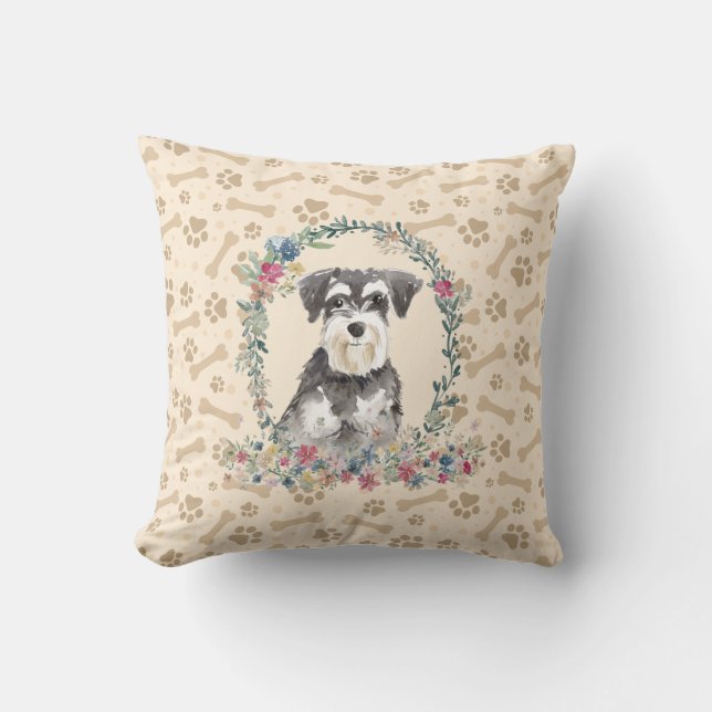 Miniatur Schnauzer Dog Pfosten Print & Floral Nied Kissen (Vorderseite)