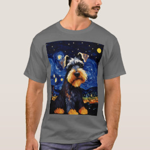Miniatur Schnauzer Dog Starry Night Van Gogh Art T-Shirt
