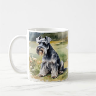 Miniatur Schnauzer im Garten - Wasserfarbe Kaffeetasse