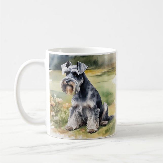 Miniatur Schnauzer im Garten - Wasserfarbe Kaffeetasse (Links)