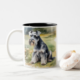 Miniatur Schnauzer im Garten - Wasserfarbe Zweifarbige Tasse