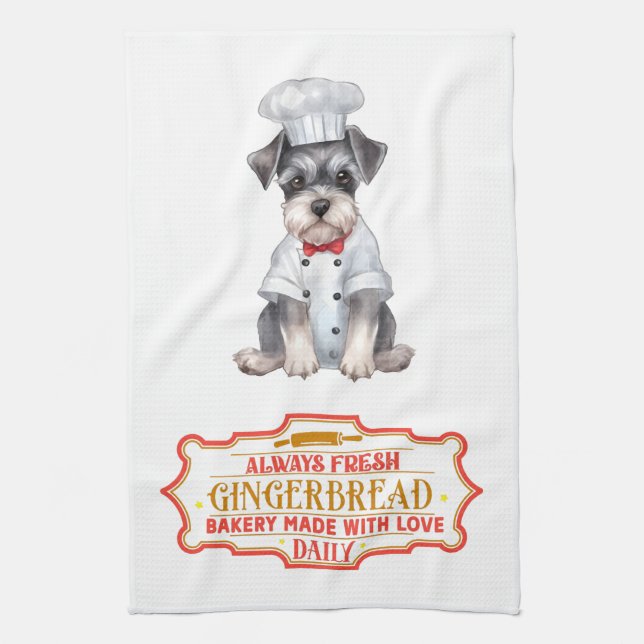 Miniatur Schnauzer Koch Baking Gingerbrot Geschirrtuch (Vertikal)