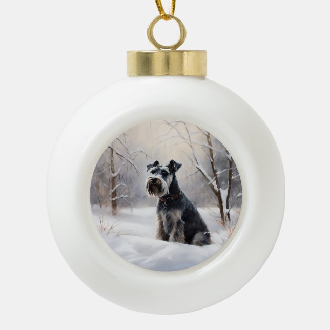 Miniatur Schnauzer lassen es Schnee Weihnachten Keramik Kugel-Ornament (Vorderseite)