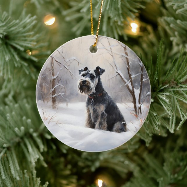Miniatur Schnauzer lassen es Schnee Weihnachten Keramik Ornament (Baum)