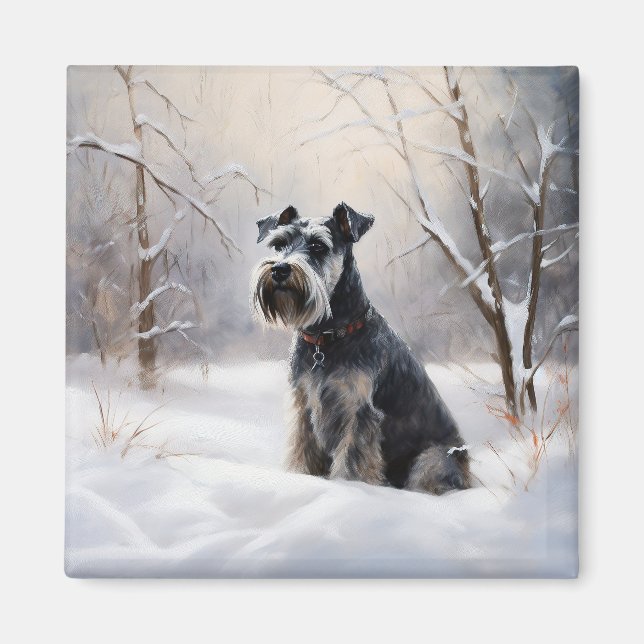 Miniatur Schnauzer lassen es Schnee Weihnachten Magnet (Vorne)