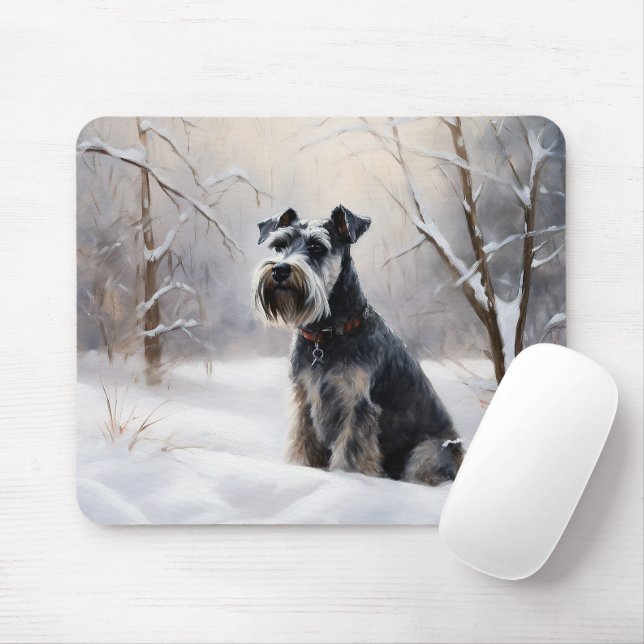 Miniatur Schnauzer lassen es Schnee Weihnachten Mousepad (Mit Mouse)