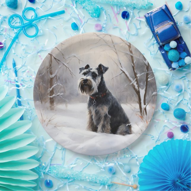 Miniatur Schnauzer lassen es Schnee Weihnachten Pappteller (Party)