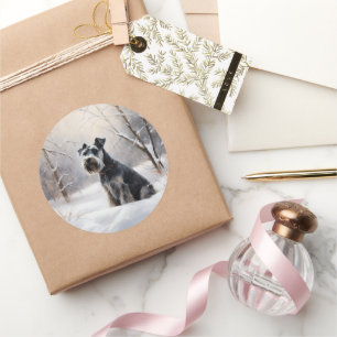 Miniatur Schnauzer lassen es Schnee Weihnachten Runder Aufkleber