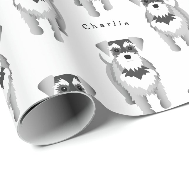 Miniatur Schnauzer mit Ihrem Hundenamen Geschenkpapier (Rolleneckpunkt)
