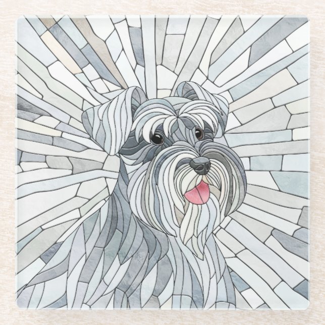 Miniatur Schnauzer Mosaik Art Glasuntersetzer (Vorderseite)