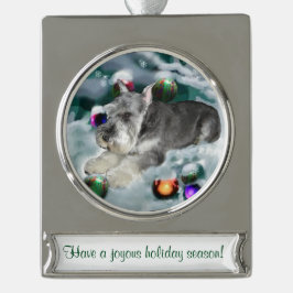 Miniatur Schnauzer Personalisiert Weihnachten Banner-Ornament Silber