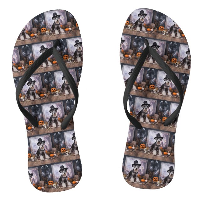 Miniatur Schnauzer Pumpkins Halloween Beängstigend Flip Flops (Fußbett)