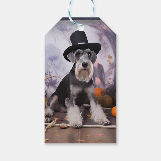 Miniatur Schnauzer Pumpkins Halloween Beängstigend Geschenkanhänger (Vorderseite)