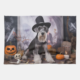 Miniatur Schnauzer Pumpkins Halloween Beängstigend Geschirrtuch