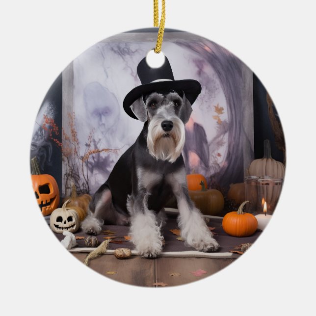 Miniatur Schnauzer Pumpkins Halloween Beängstigend Keramik Ornament (Vorne)