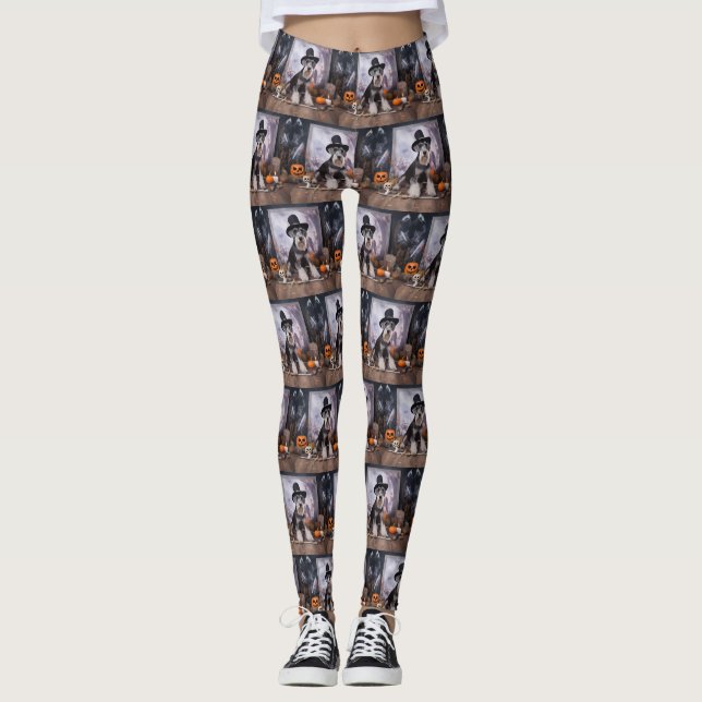 Miniatur Schnauzer Pumpkins Halloween Beängstigend Leggings (Vorderseite)