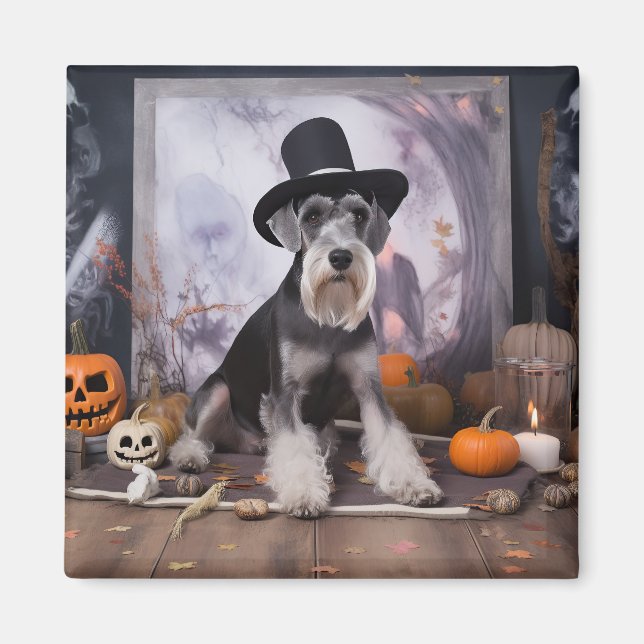 Miniatur Schnauzer Pumpkins Halloween Beängstigend Magnet (Vorne)