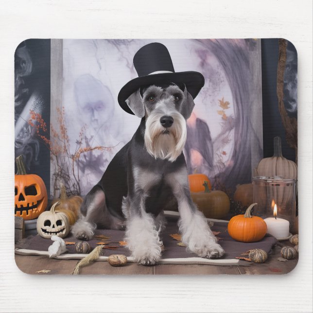 Miniatur Schnauzer Pumpkins Halloween Beängstigend Mousepad (Vorne)