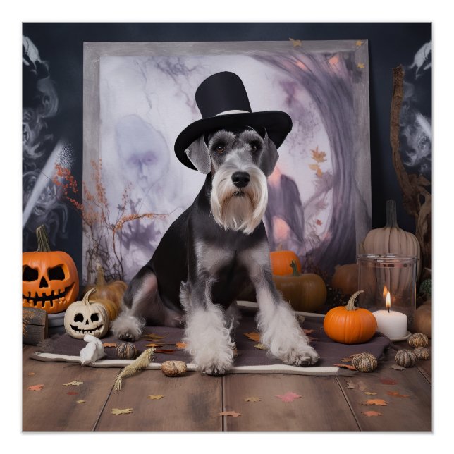 Miniatur Schnauzer Pumpkins Halloween Beängstigend Poster (Vorderseite)