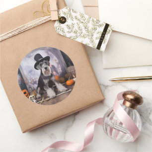 Miniatur Schnauzer Pumpkins Halloween Beängstigend Runder Aufkleber