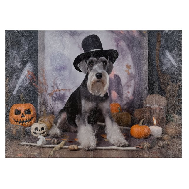 Miniatur Schnauzer Pumpkins Halloween Beängstigend Schneidebrett (Vorderseite)
