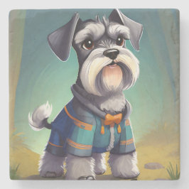 Miniatur Schnauzer Tragen eines Coats Steinuntersetzer