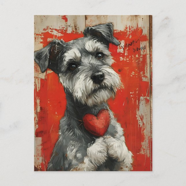 Miniatur Schnauzer Vintag Valentinstag Postkarte (Vorderseite)