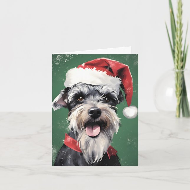 Miniatur Schnauzer Weihnachtsmalerei rund um zwei Karte (Vorderseite)