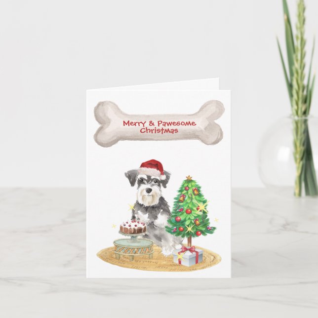 Miniatur Schnauzer Weihnachtsmannmütze Weihnachten (Vorderseite)